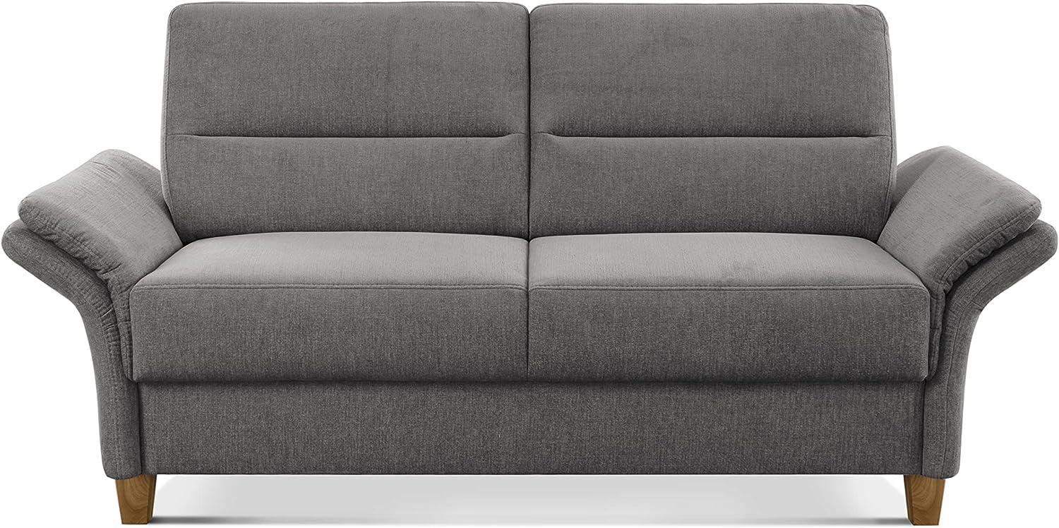 CAVADORE 3er Sofa Wyk / 3-Sitzer-Couch im Landhausstil mit Federkern + Holzfüßen / 186 x 90 x 89 / Chenille, Grau Bild 1