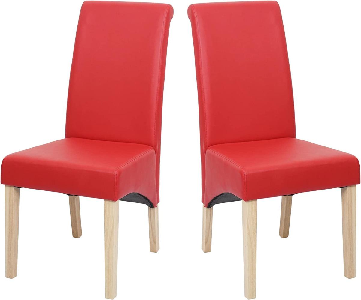 2er-Set Esszimmerstuhl Küchenstuhl Stuhl M37 ~ Kunstleder matt, rot, helle Füße Bild 1