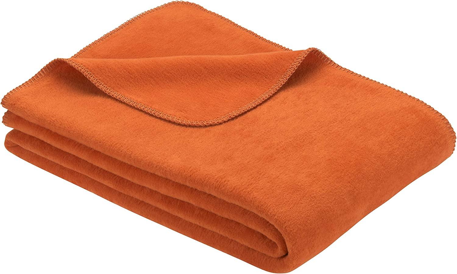 Ibena Bergamo Baumwolldecke 150x200 cm - Kuscheldecke orange einfarbig aus Biobaumwolle, hochwertige Markenqualität Made in Germany Bild 1