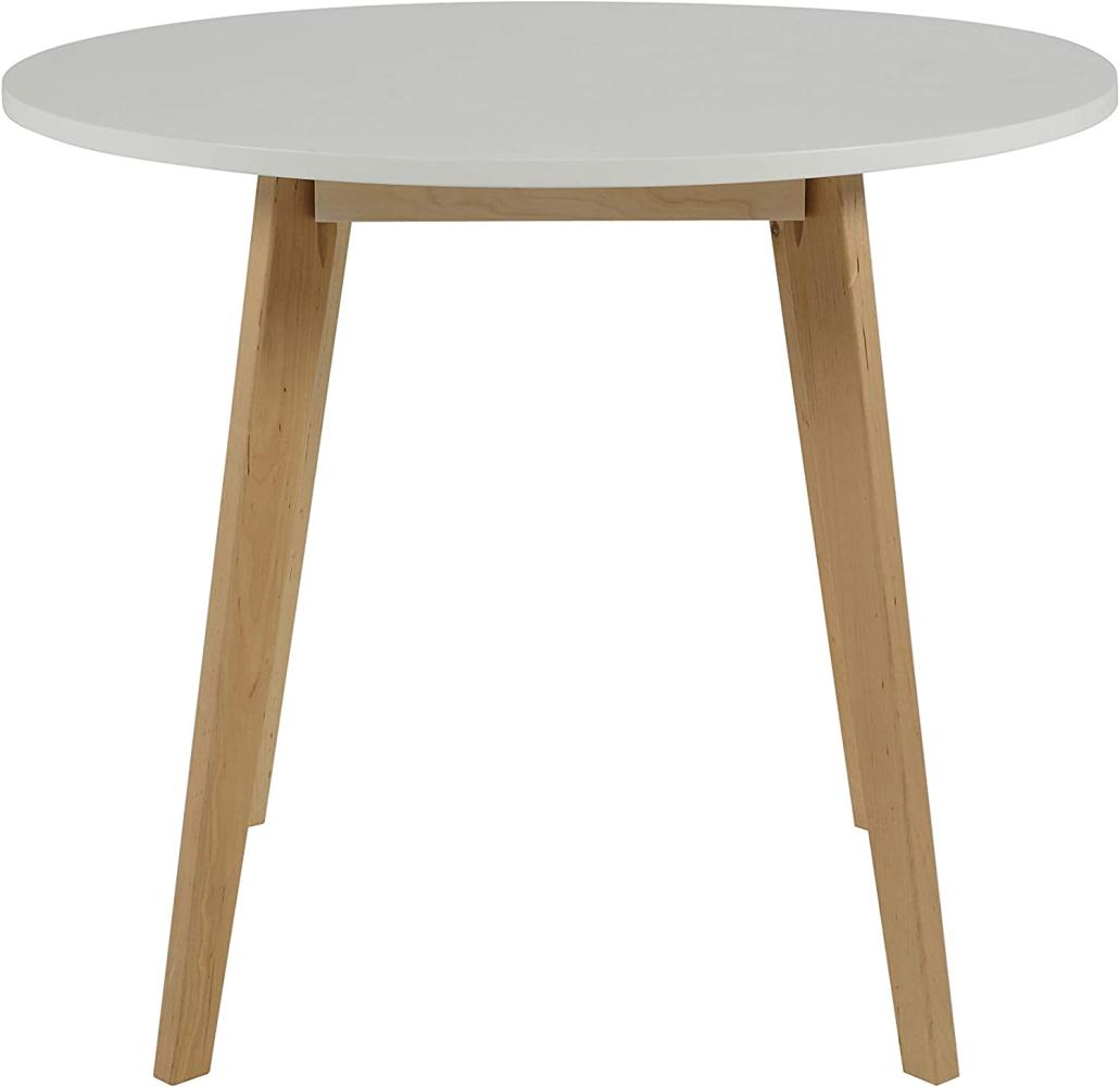 Tisch RAVEN weiß lackiert Ø 90 cm Gestell Birke teilmassiv Bild 1