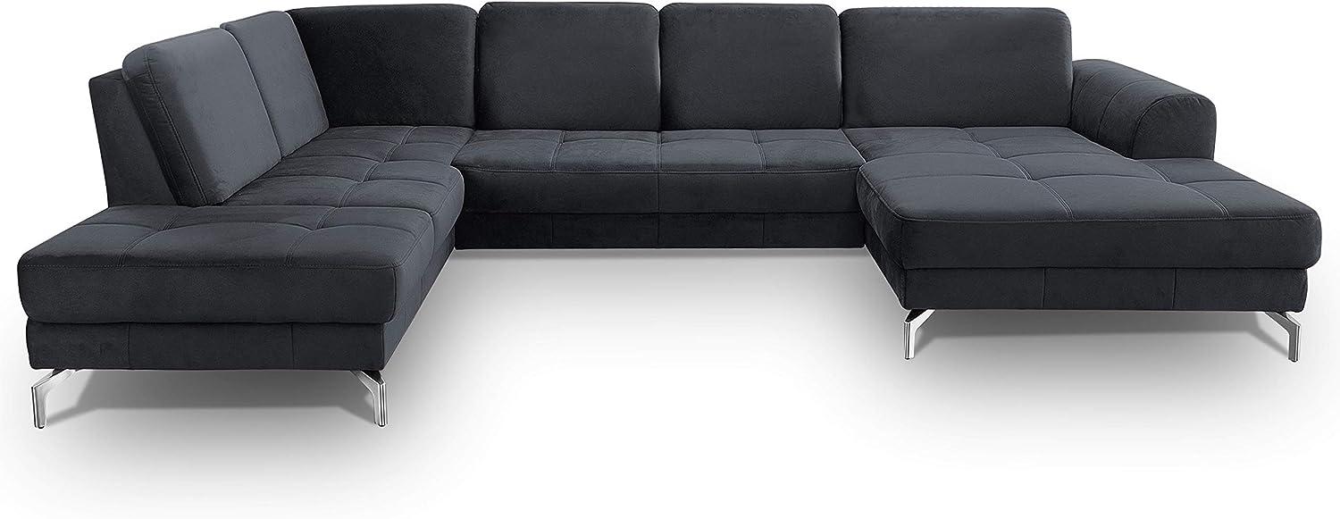 CAVADORE Wohnlandschaft Benda / Große Sofagarnitur mit XL-Longchair rechts & Federkern / Inkl. Sitztiefenverstellung / 332 x 87 x 226 / Samt: dunkelblau Bild 1