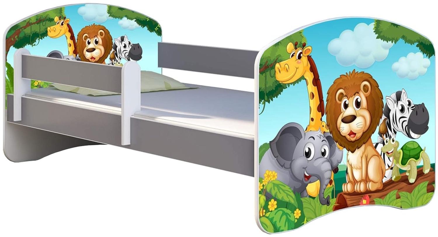 ACMA Kinderbett Jugendbett mit Einer Schublade und Matratze Grau mit Rausfallschutz Lattenrost II (02 Animals, 180x80) Bild 1