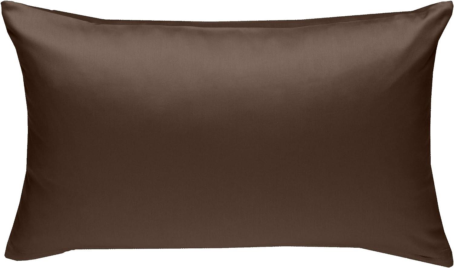 Bettwaesche-mit-Stil Mako-Satin / Baumwollsatin Bettwäsche uni / einfarbig dunkelbraun Kissenbezug 40x60 cm Bild 1