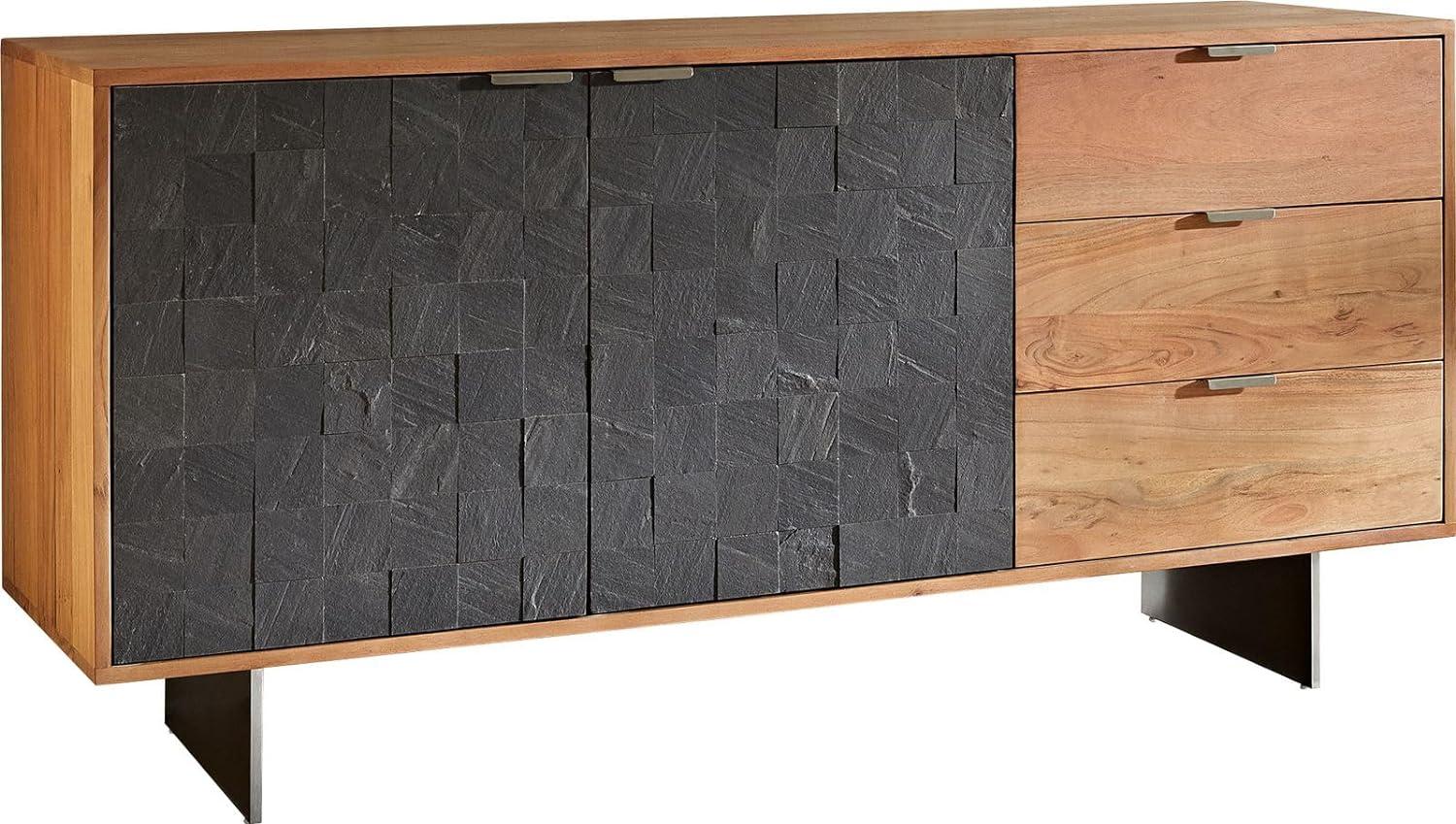 Sideboard Teele 147 cm Akazie Natur Schiefer 2 Türen 3 Schubfächer Fuß schwebend Edelstahl Bild 1