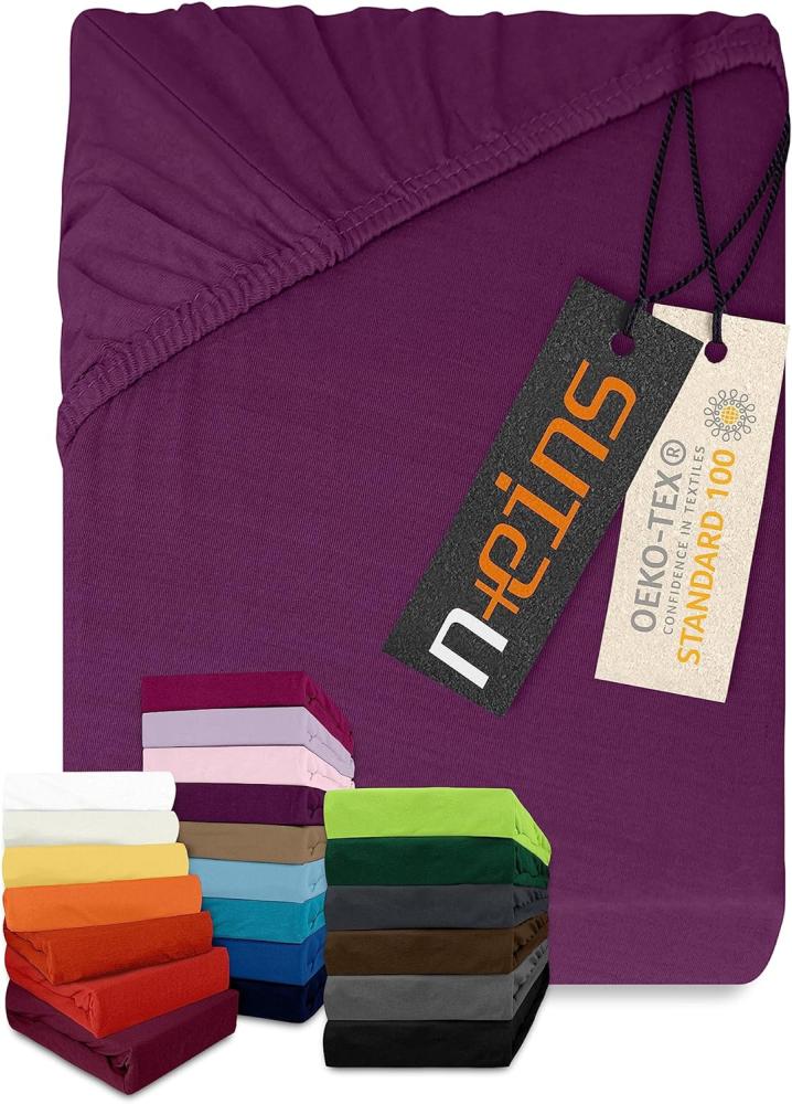 npluseins klassisches Jersey Spannbetttuch - vielen Farben + Größen - 100% Baumwolle 159. 192, 180-200 x 200 cm, lila Bild 1