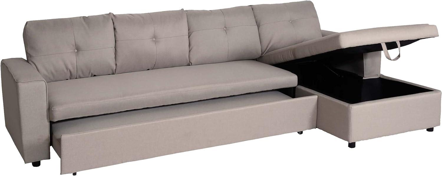 Ecksofa mit Bettkasten HWC-L16, Couch Sofa L-Form, Liegefläche links/rechts Nosagfederung Stoff/Textil 290cm ~ beige Bild 1