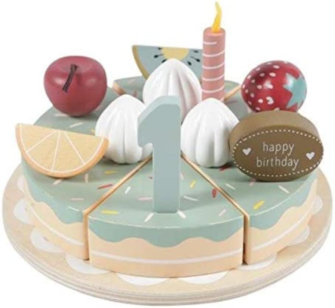 Tiamo Little Dutch XL Holz Torte Geburtstagskuchen mit Zahlen und Kerzen 18x4 cm 26-teilig Bild 1