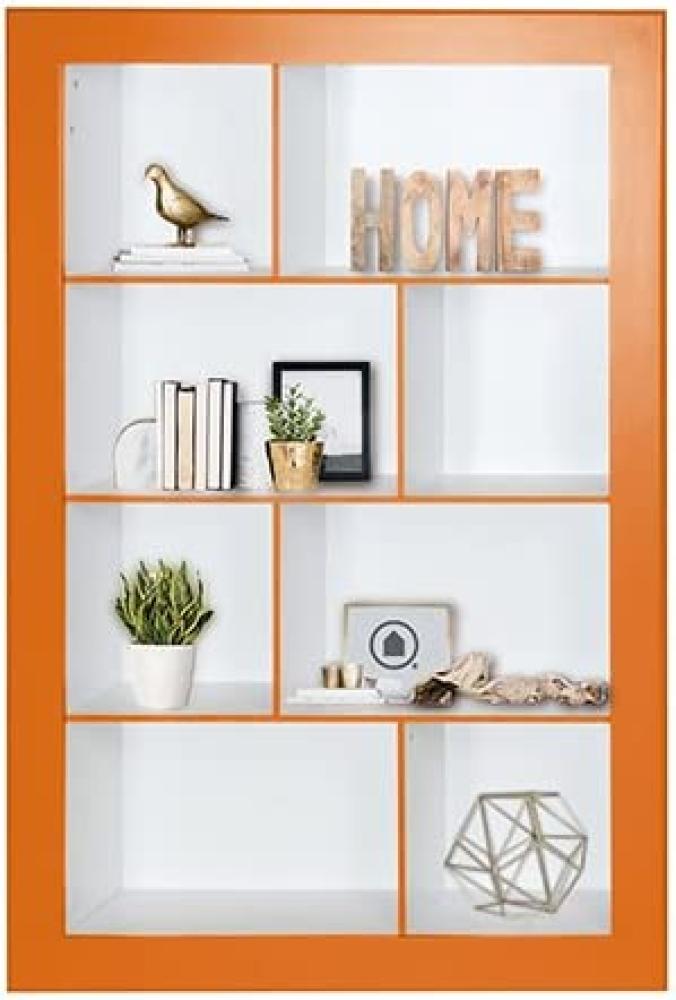 Frame - Bücherregal, Regal, Büroregal mit vielen Fächern in asymmetrischer Anordnung und farbigen Rahmen und Kanten: 8 Fächer / Orange Bild 1