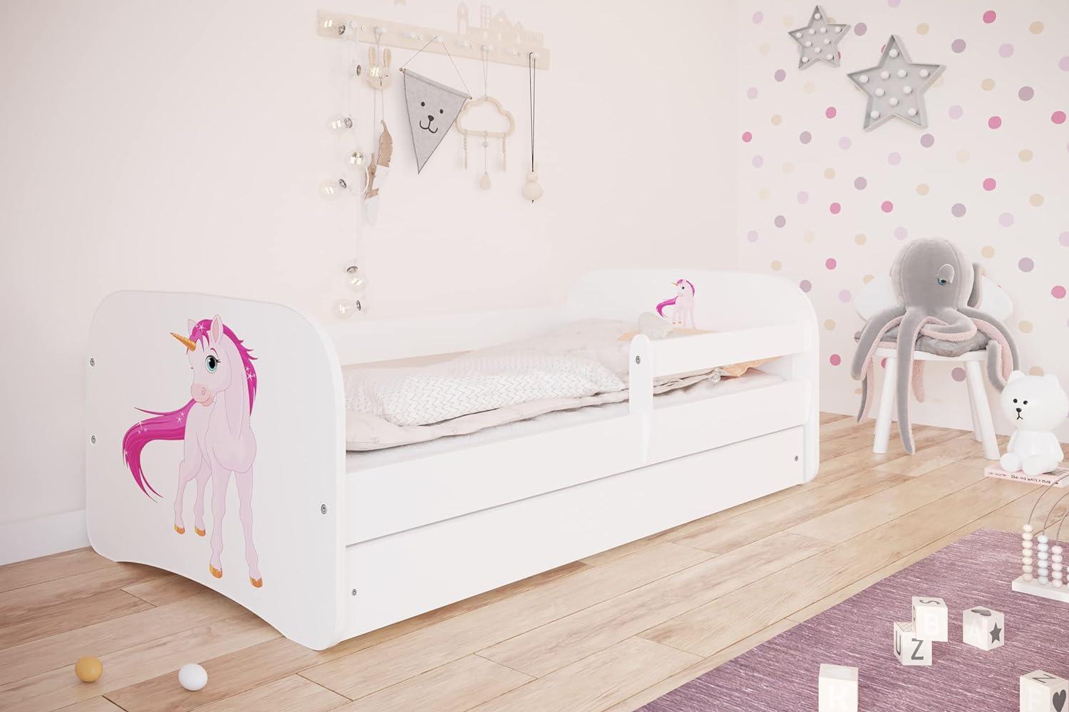Kocot Kids 'Einhorn' Einzelbett weiß 70x140 cm inkl. Rausfallschutz, Matratze, Schublade und Lattenrost Bild 1