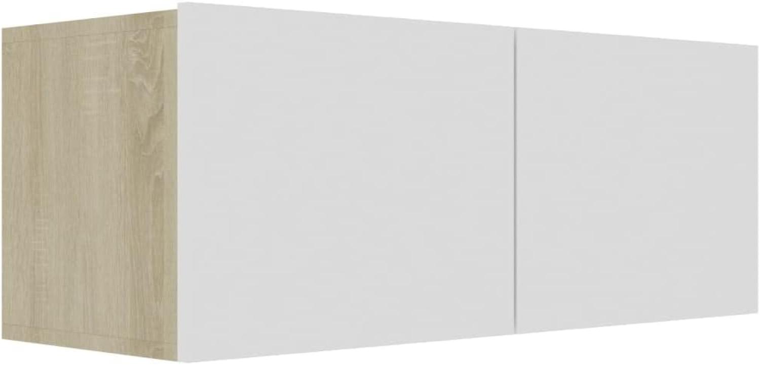 vidaXL TV Schrank mit 2 Klapptüren TV Möbel Hängeboard Lowboard Fernsehschrank Fernsehtisch Sideboard HiFi Weiß Sonoma-Eiche 80x30x30cm Spanplatte Bild 1