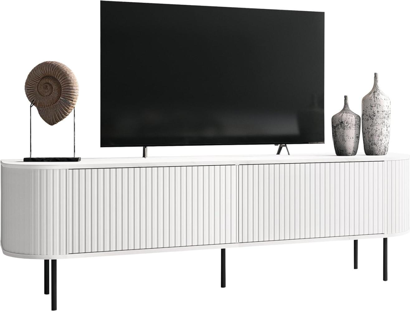 TV Lowboard Relkun mit 2 Klapptüren (Farbe: Weiß / Weißer Marmor) Bild 1