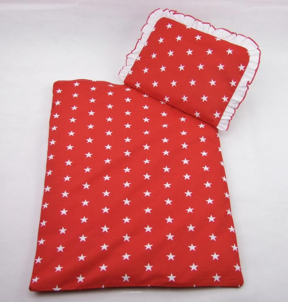 Rawstyle 4 tlg. Set Bezug für Kinderwagen *STERNE* Garnitur Bettwäsche Decke + Kissen + Füllung (Rot + Sterne Weiß) Bild 1