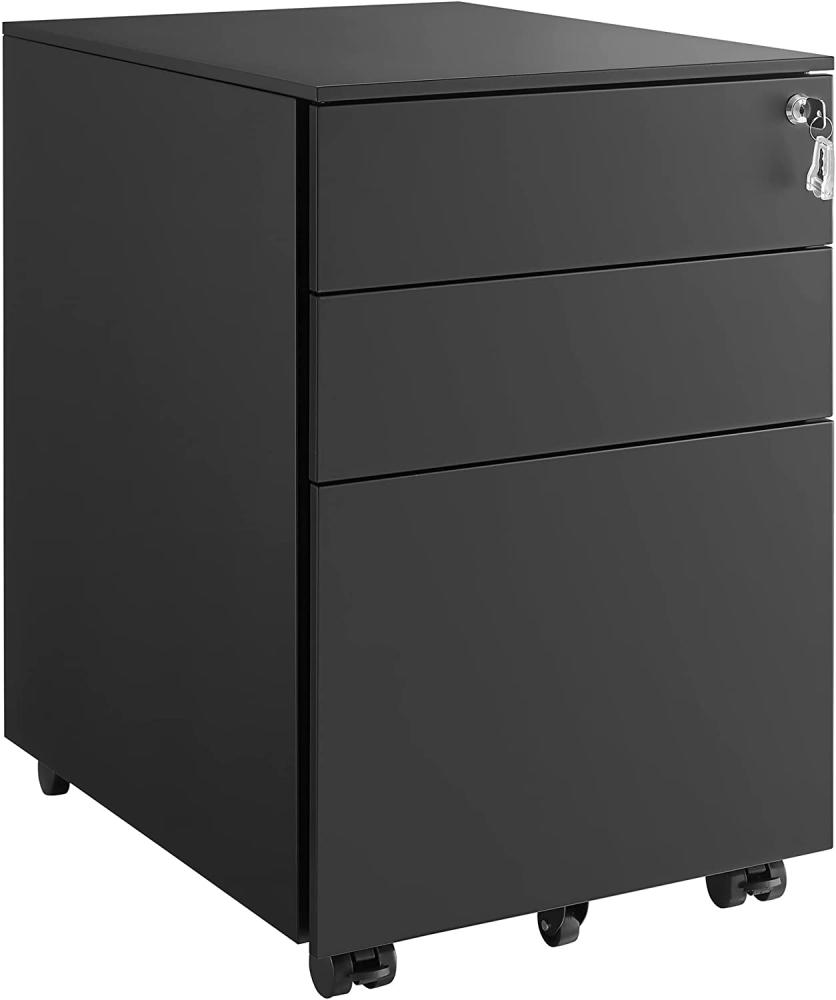 Rollcontainer, unter Schreibtisch, Aktenschrank, mit 3 Schublade, vormontiert, abschließbarer Büroschrank mit Hängeregistratur, für Akten, Dokumente, Schreibwaren, 52 x 39 x 60 cm, schwarz OFC60BK Bild 1