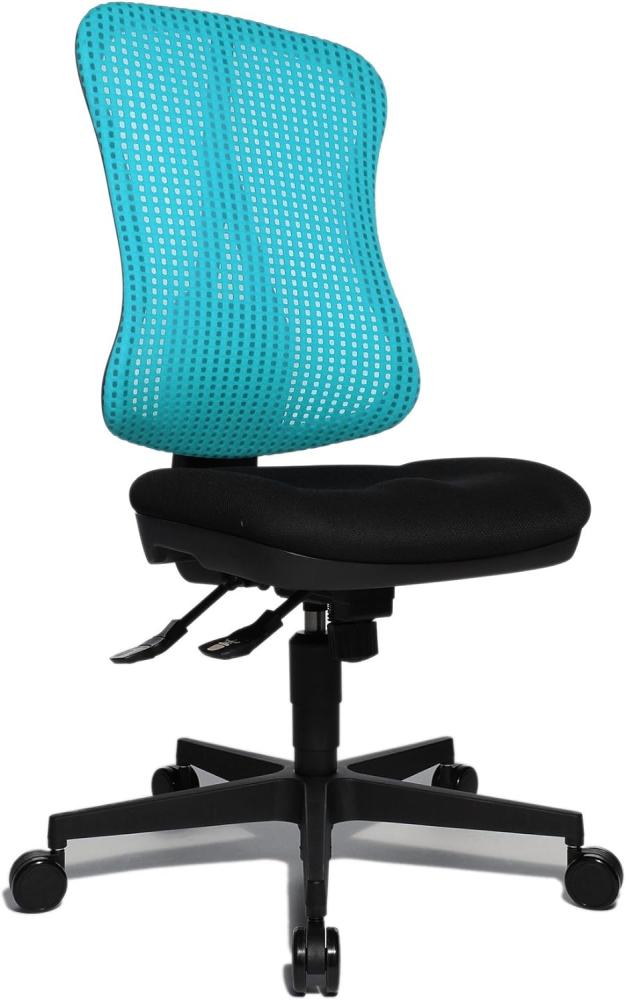 Topstar Head Point SY ergonomischer Bürostuhl, Schreibtischstuhl, Muldensitz (höhenverstellbar), Stoffbezug hellblau / türkis / schwarz, 70 x 47 x 113 cm Bild 1