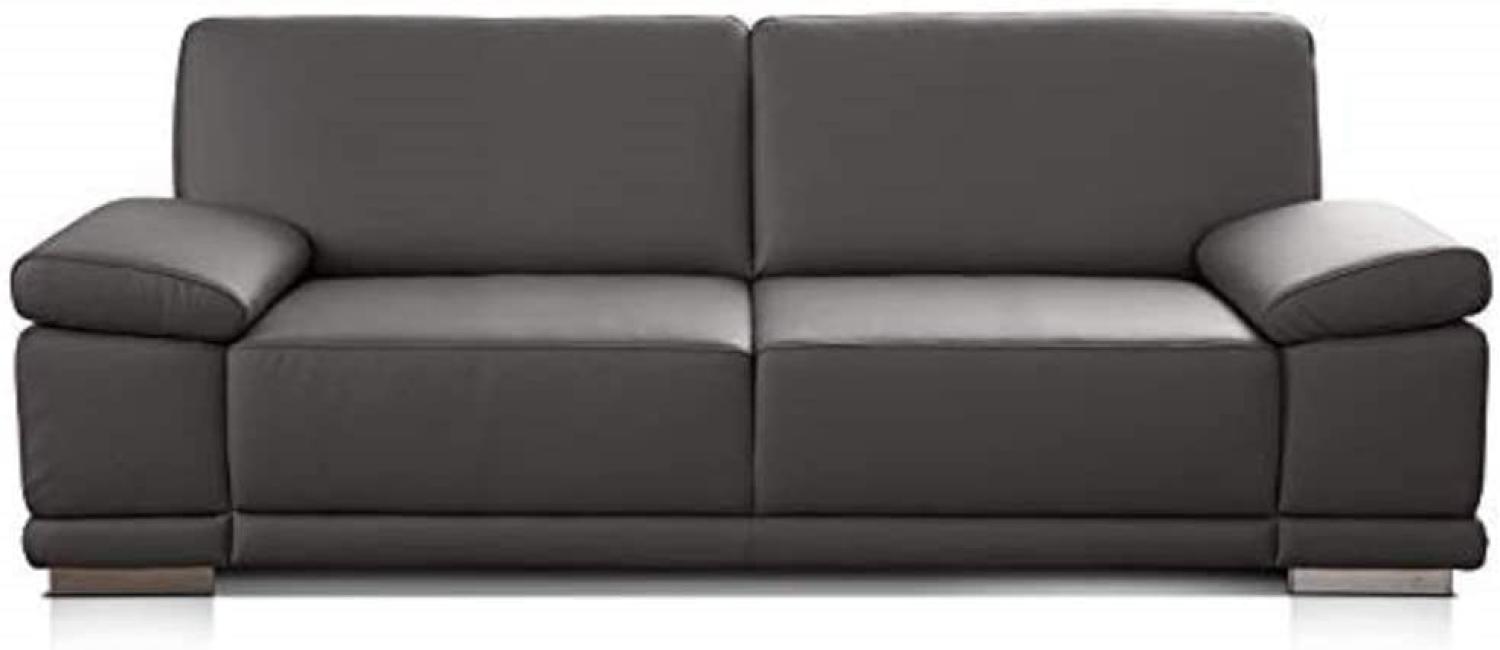 CAVADORE 3-Sitzer Sofa Corianne in Kunstleder / Leder-Couch in hochwertigem Kunstleder und modernem Design / Mit Armteilfunktion / 217 x 80 x 99 / Kunstleder grau Bild 1