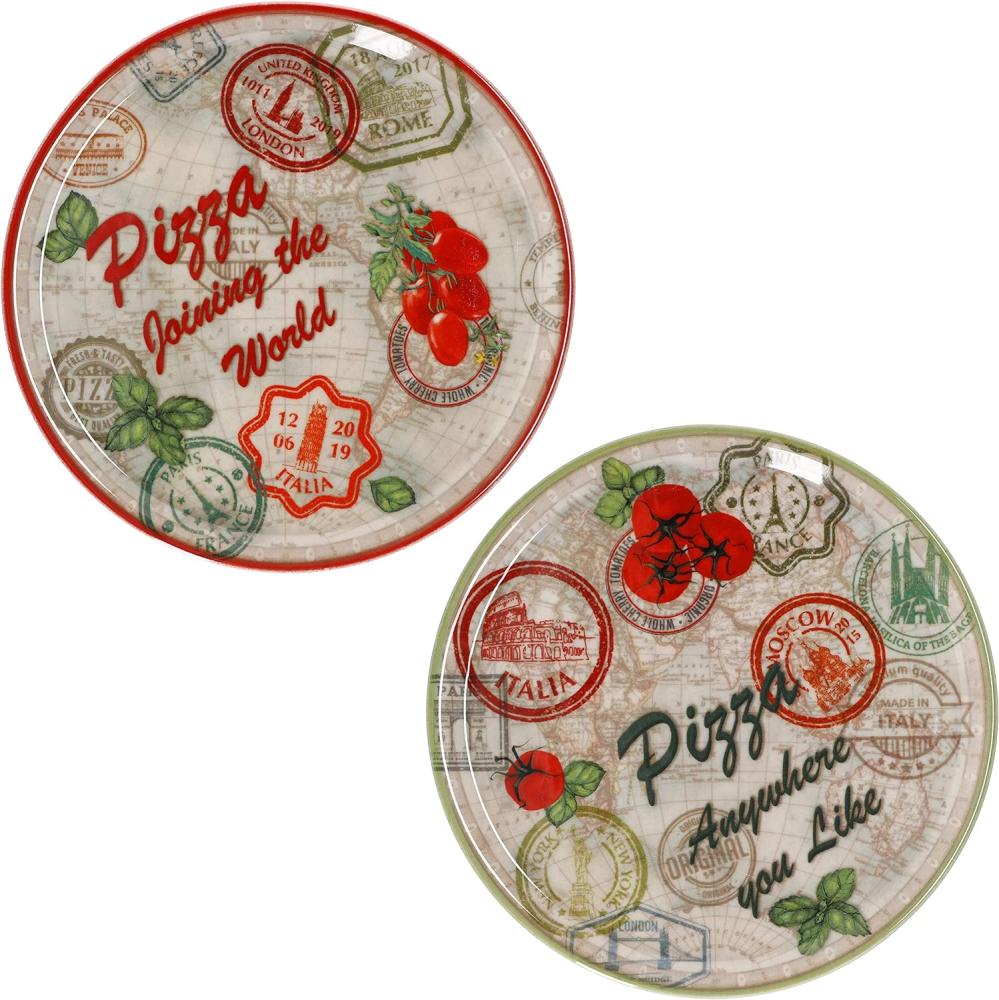 2er Set Pizzateller Moskau & Rot grün rot Ø33cm Platte XL-Teller Porzellan Bild 1