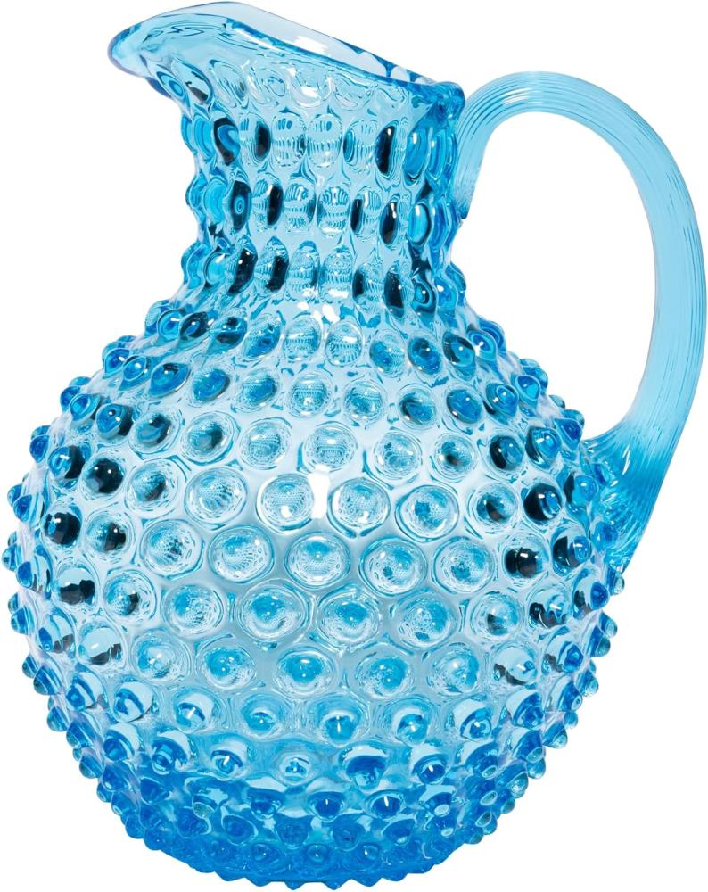 CHEHOMA - Glaskaraffe mit Diamantspitzen-Dekor und breitem Henkel - Türkisfarben und robust verarbeitet - 2 Liter Wasserkrug oder Tischvase - Höhe: 23 cm - Türkis Bild 1