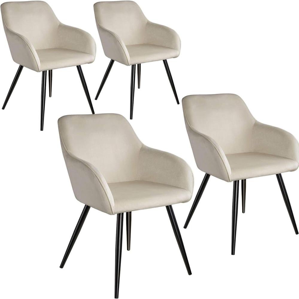 4er Set Stuhl Marilyn Samtoptik, schwarze Stuhlbeine - crème/schwarz Bild 1
