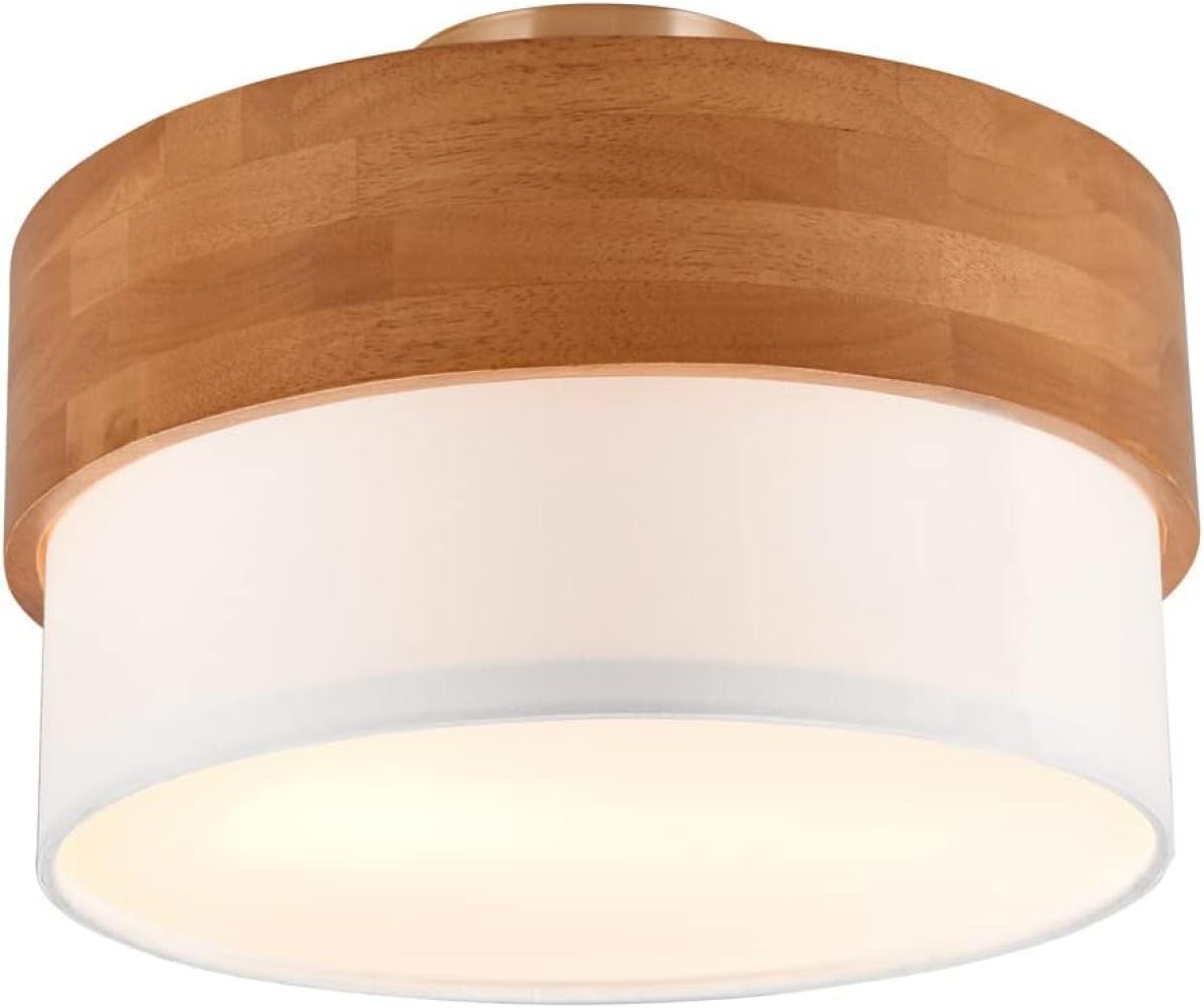 LED Deckenleuchte, Holzlampe mit Stoffschirm Weiß Ø 30cm Bild 1