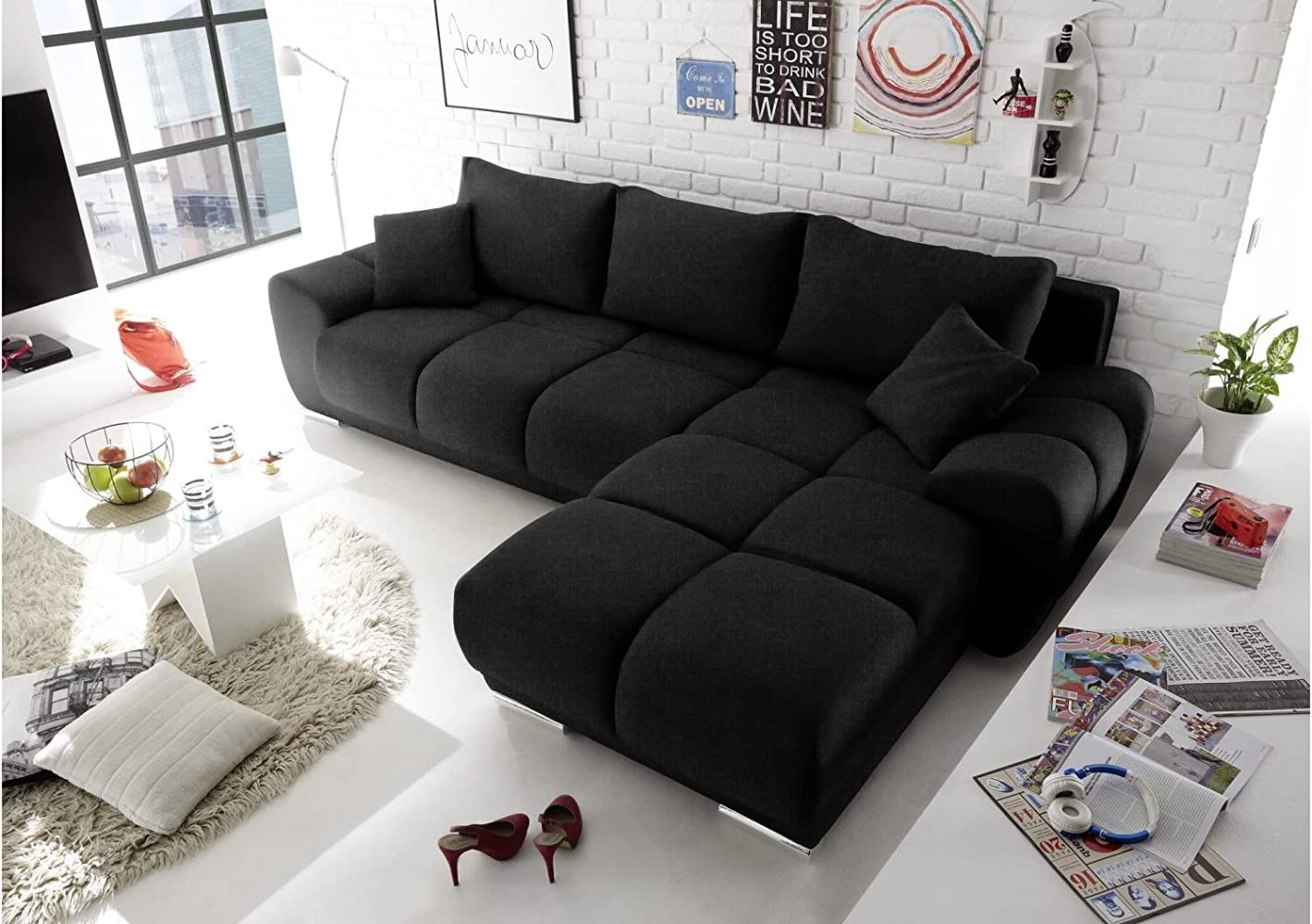 Stylefy Antalya Ecksofa Strukturstoff INARI Schwarz Rechts ohne Schlaffunktion Bild 1