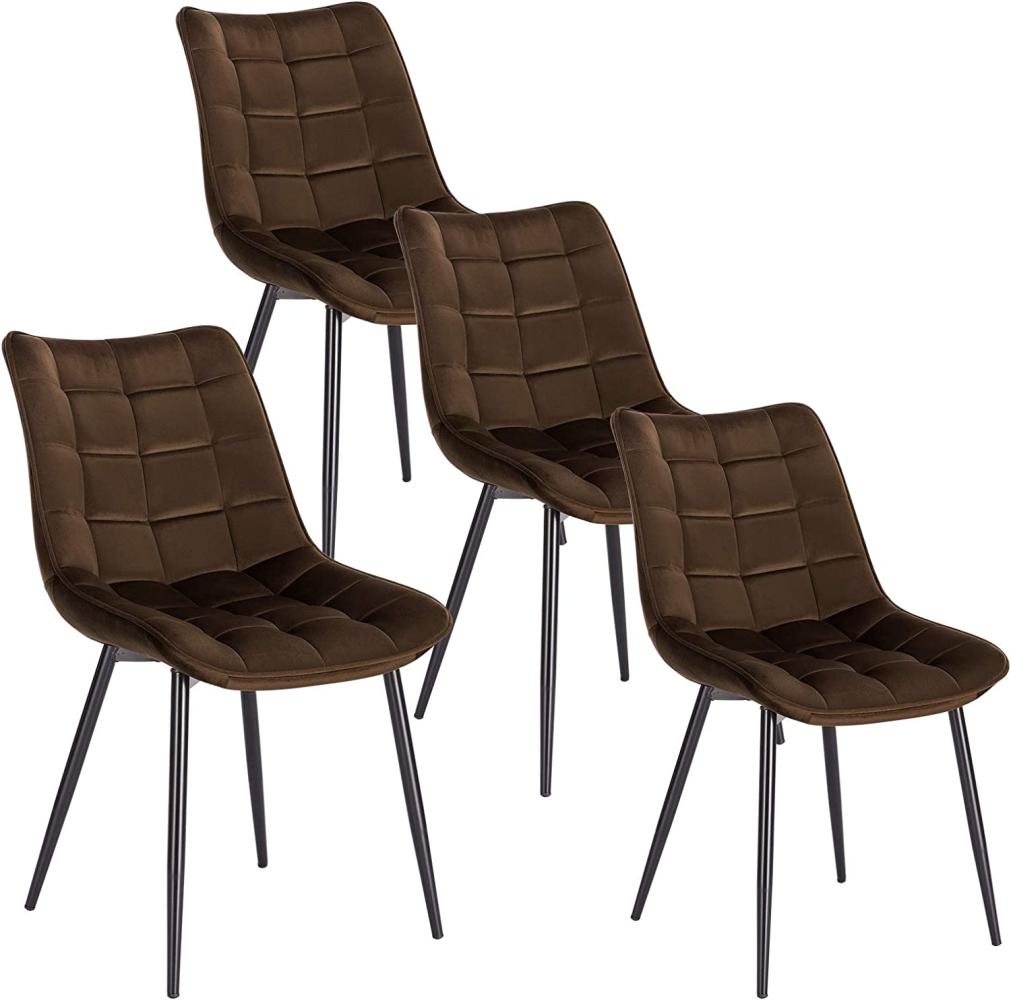 WOLTU 4 x Esszimmerstühle 4er Set Esszimmerstuhl Küchenstuhl Polsterstuhl Design Stuhl mit Rückenlehne, mit Sitzfläche aus Samt, Gestell aus Metall, Braun, BH142br-4 Bild 1