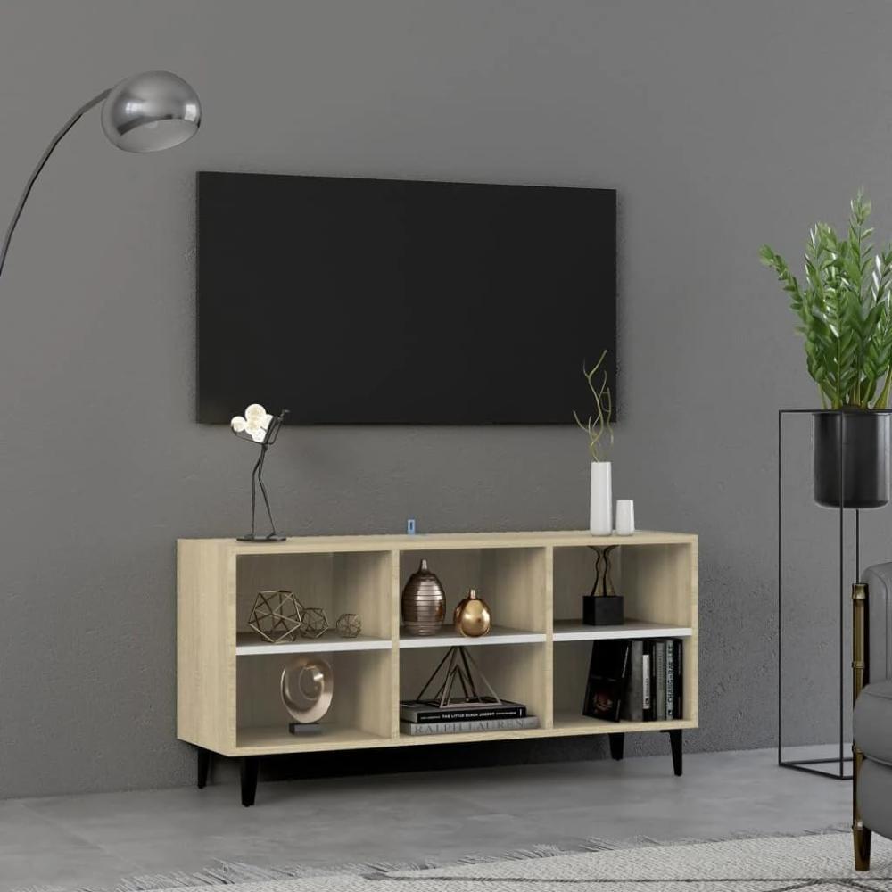 vidaXL TV-Schrank mit Metallbeinen Weiß Sonoma-Eiche 103,5x30x50 cm Bild 1