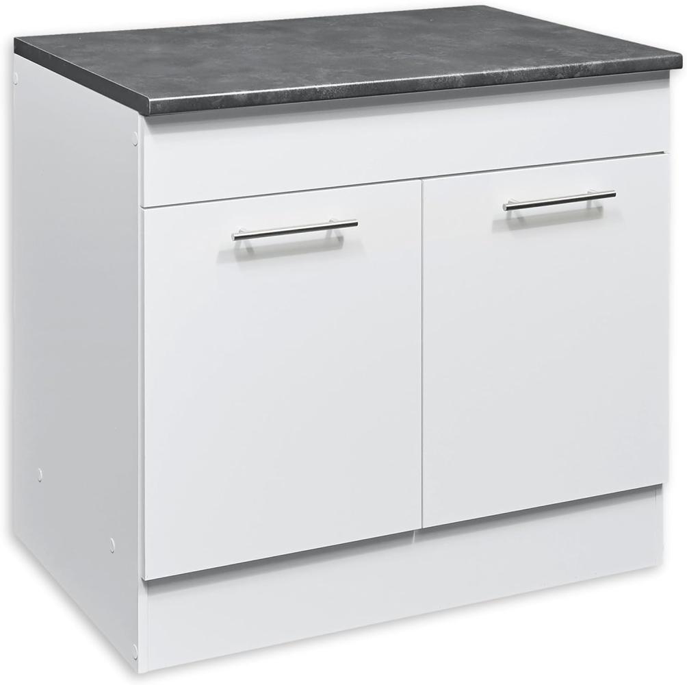 EDDY Moderner Spülenunterschrank Küche in Weiß matt, Metallic Grau - Geräumiger Küchenschrank mit viel Stauraum - 100 x 90 x 60 cm (B/H/T) Bild 1