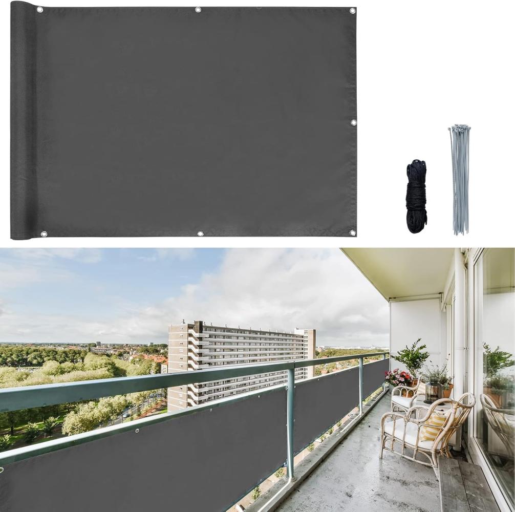 CCLIFE Balkon Sichtschutz Wind- und UV-Schutz Wetterfest 160 g/m2 mit Ösen Balkon sichtschutz Blickdicht 75 x 300cm (3 Größen & 2 Farben) für Balkongeländer Terrasse Garten Bild 1