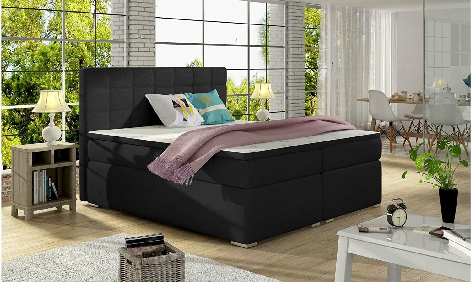 Stylefy Neptune Boxspringbett Schwarz Kunstleder MADRYT 140x200 cm Bild 1