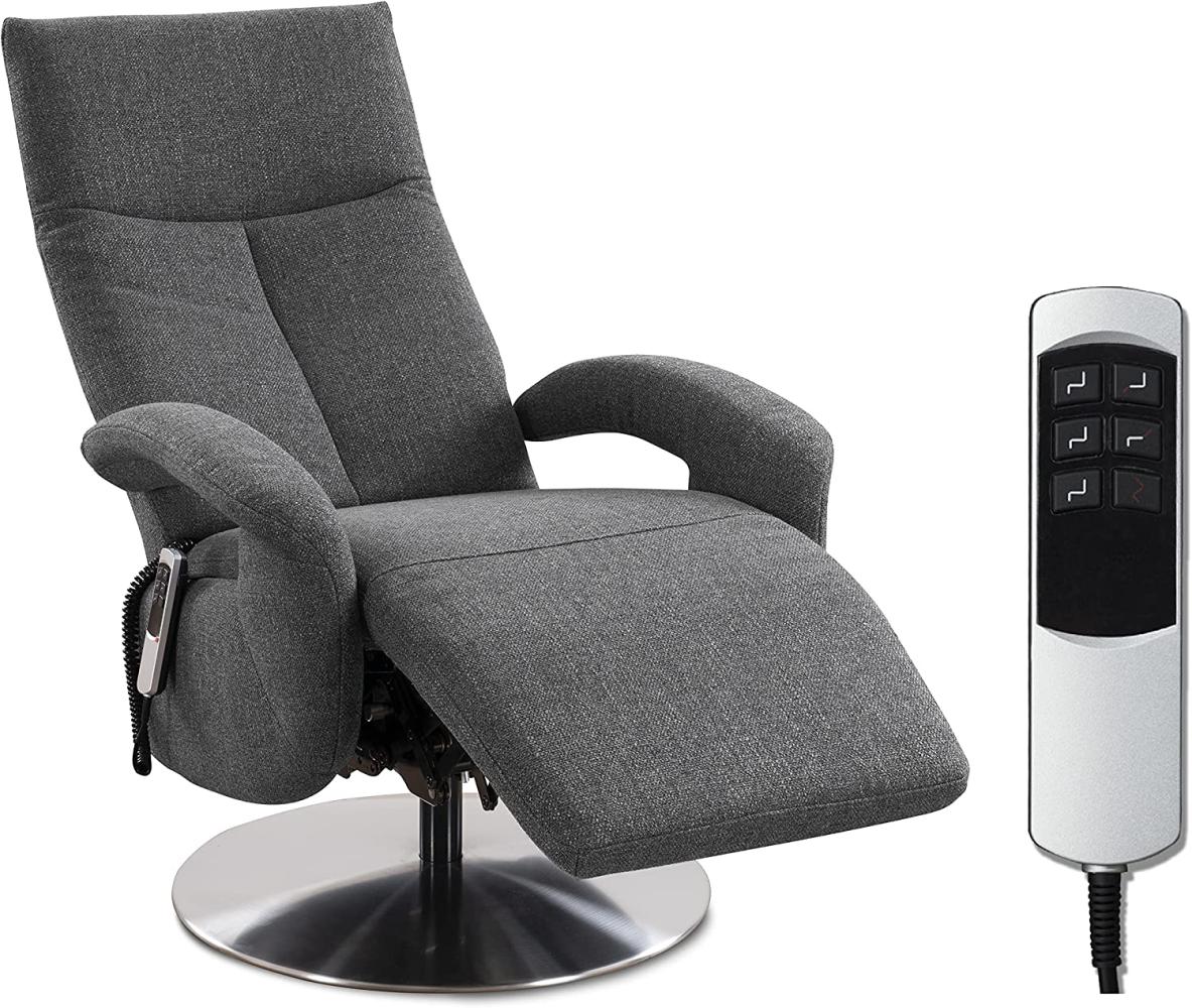 CAVADORE TV-Sessel Tirol / Fernsehsessel mit elektrisch verstellbarer Relaxfunktion / 2 E-Motoren / 74 x 112 x 82 / Strukturstoff: Grau Bild 1