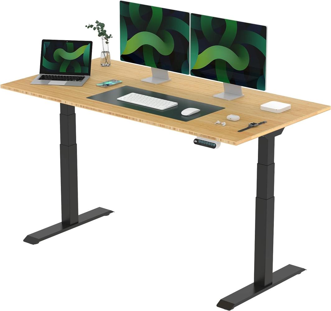 Flexispot E6 Elektrisch höhenverstellbarer Schreibtisch | Ergonomischer Steh-Sitz Tisch mit Memory Funktion | Beugt Rückenschmerzen vor & Macht produktiver (Bamboo, Gestell Schwarz, 160x80 cm) Bild 1