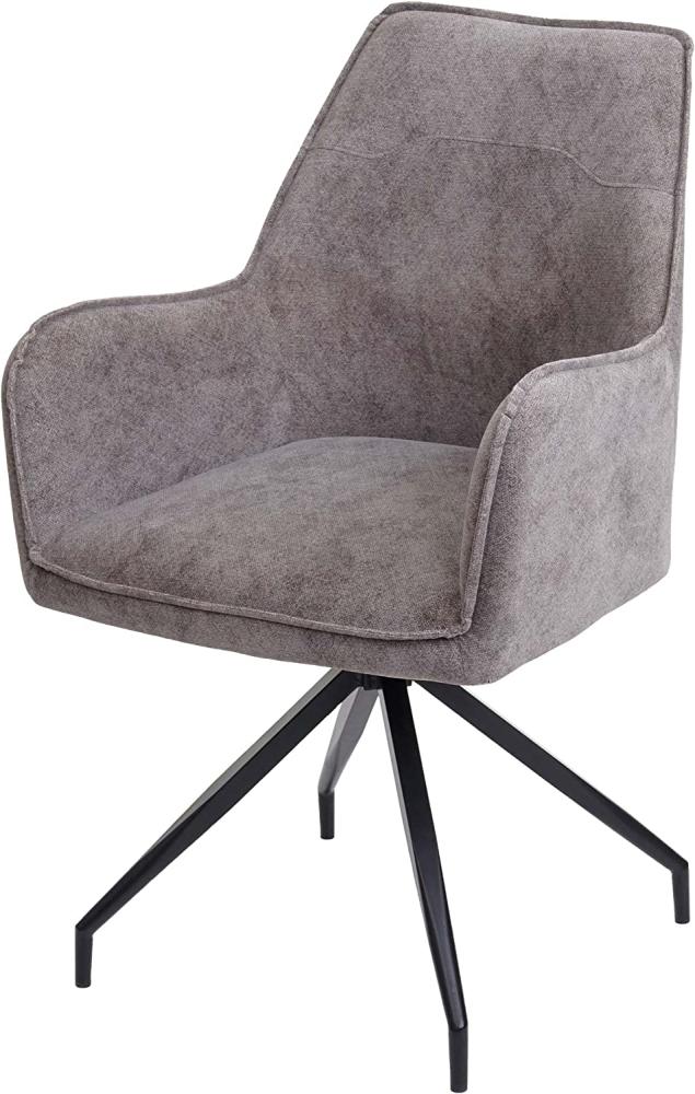 Esszimmerstuhl HWC-K15, Küchenstuhl Polsterstuhl Stuhl mit Armlehne, Stoff/Textil Metall ~ dunkelgrau Bild 1