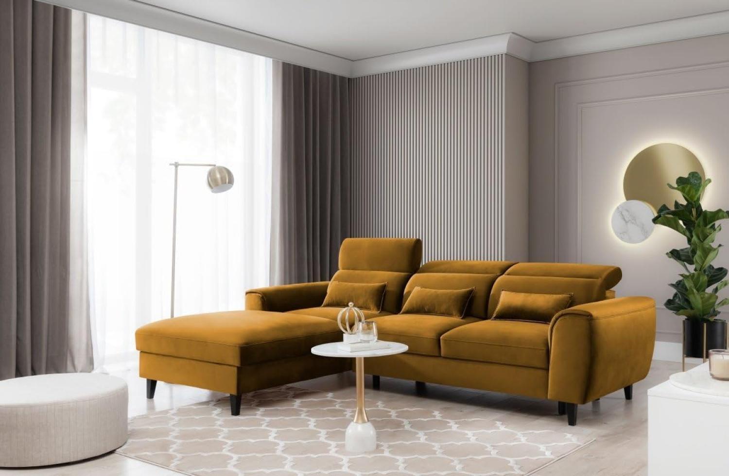 Designer Sofa Forino mit Schlaf- und Klappfunktion Senf Links Bild 1