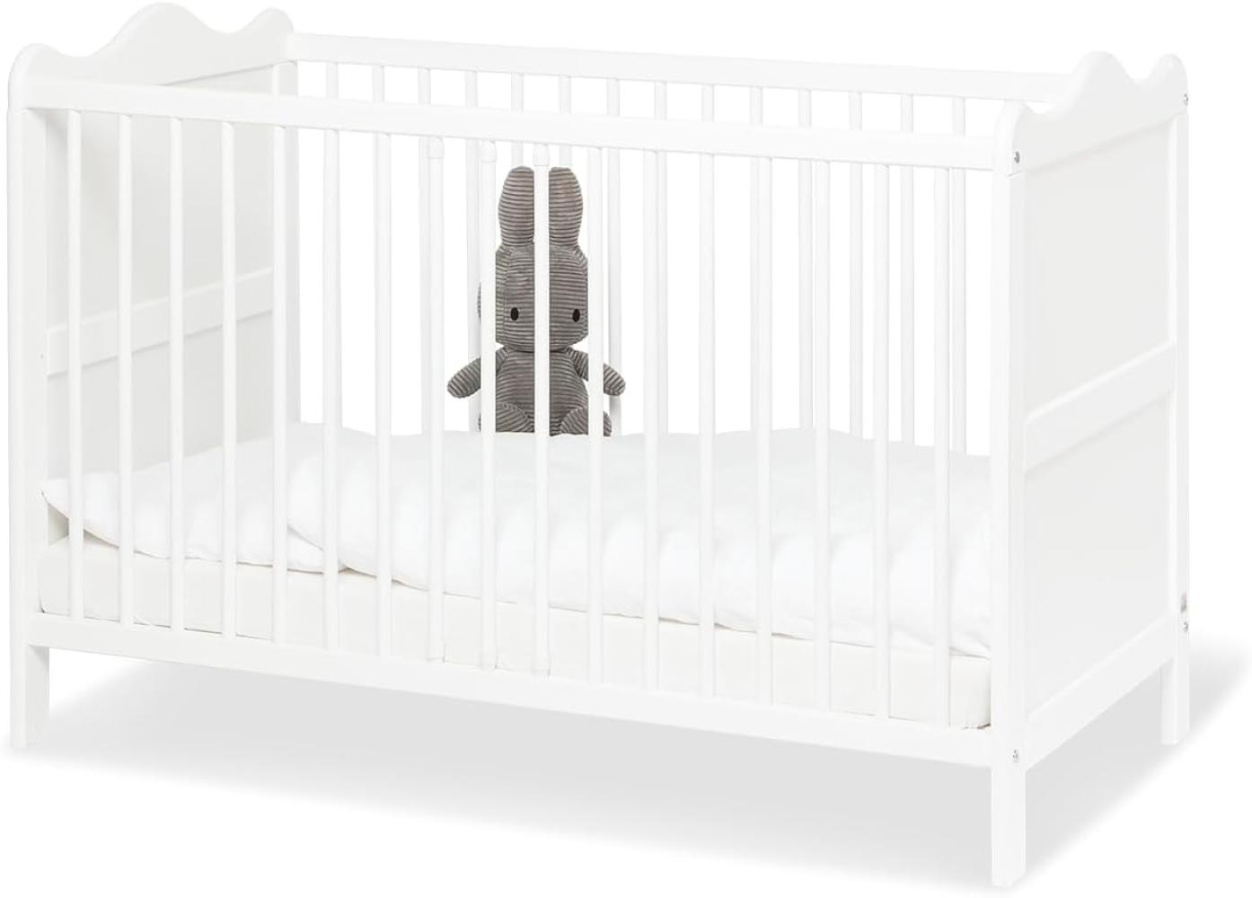 Pinolino Kinderbett Florentina Weiß 120 x 60 cm - Baby Kinderbett Gitterbett mit Lattenrost 3 Stufen Höhenverstellbar - Lackiertes Kiefernholz Bild 1