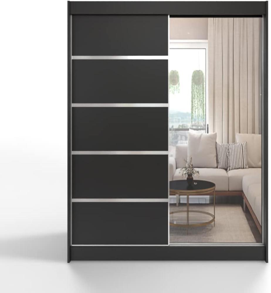 ML Furniture L3 Schiebetüren Kleiderschrank 120 cm mit Spiegel - Schlafzimmermöbel, Aufbewahrung - Mehrzweckschrank - Farbe: Schwarz Bild 1