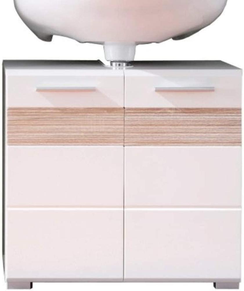 Waschbeckenunterschrank Mezzo in weiß Hochglanz und Sonoma Eiche 60 cm Bild 1