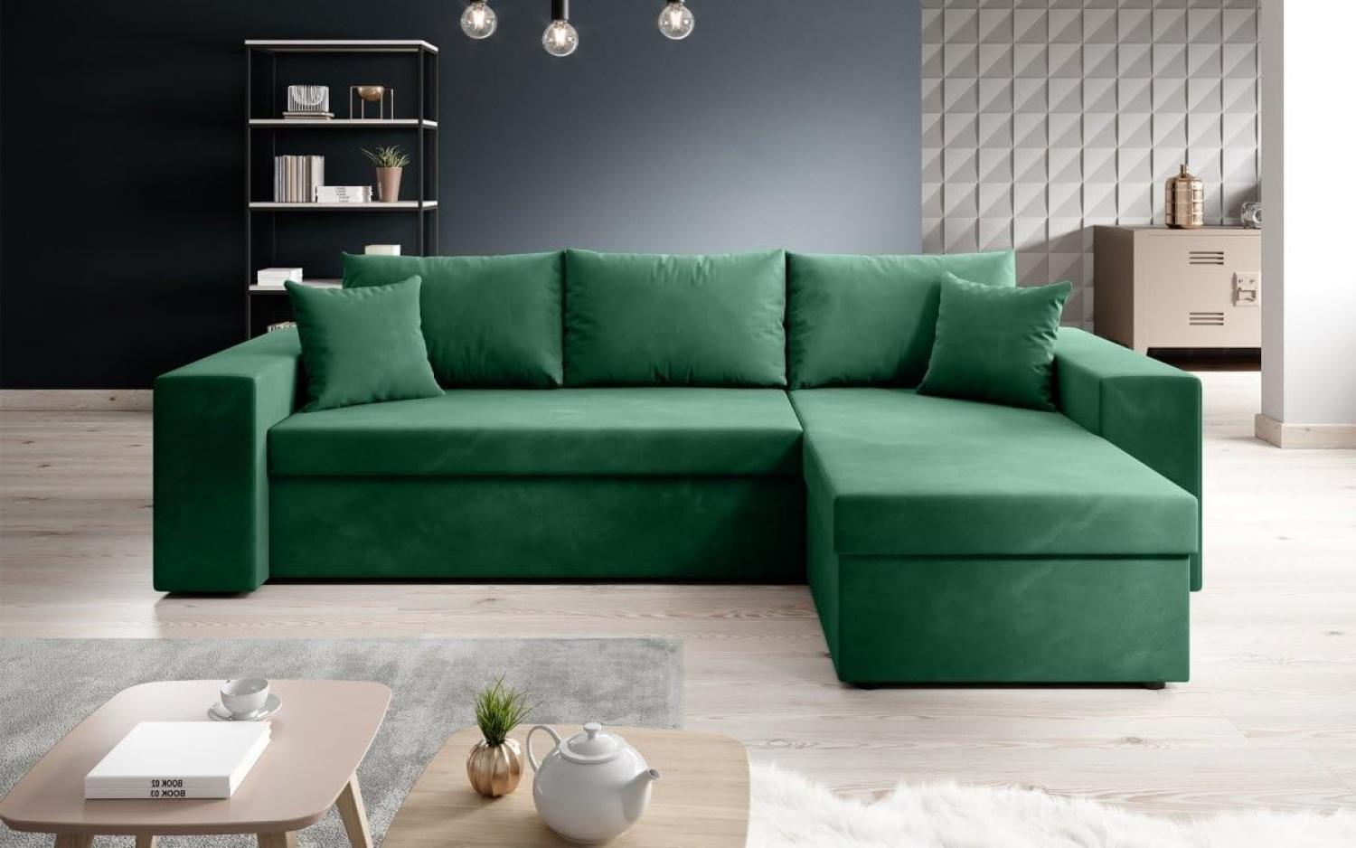 Designer Sofa Denver mit Schlaf- und Klappfunktion Grün Samt Rechts Bild 1