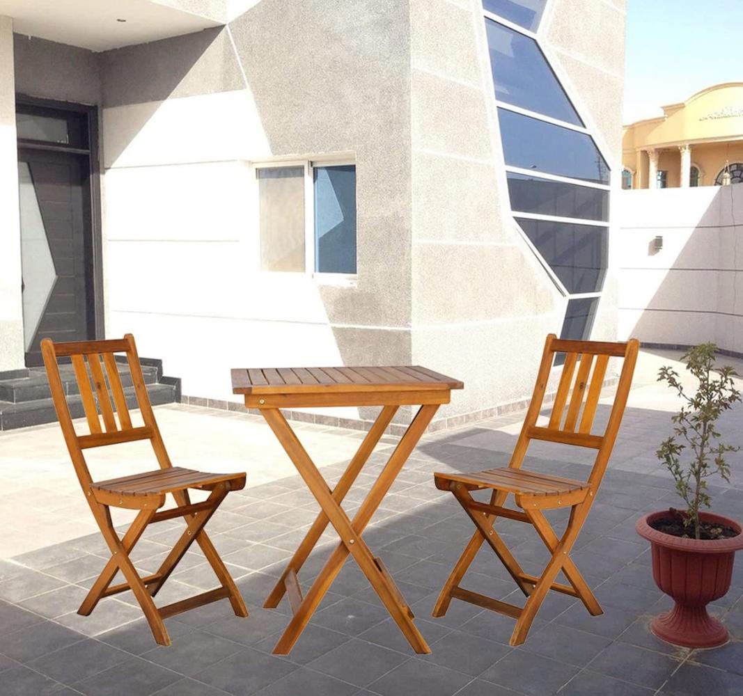 Akazienholz Balkon-Set 3tlg. Bistroset Tisch 80x80cm + 2 Gartenstühle Bild 1