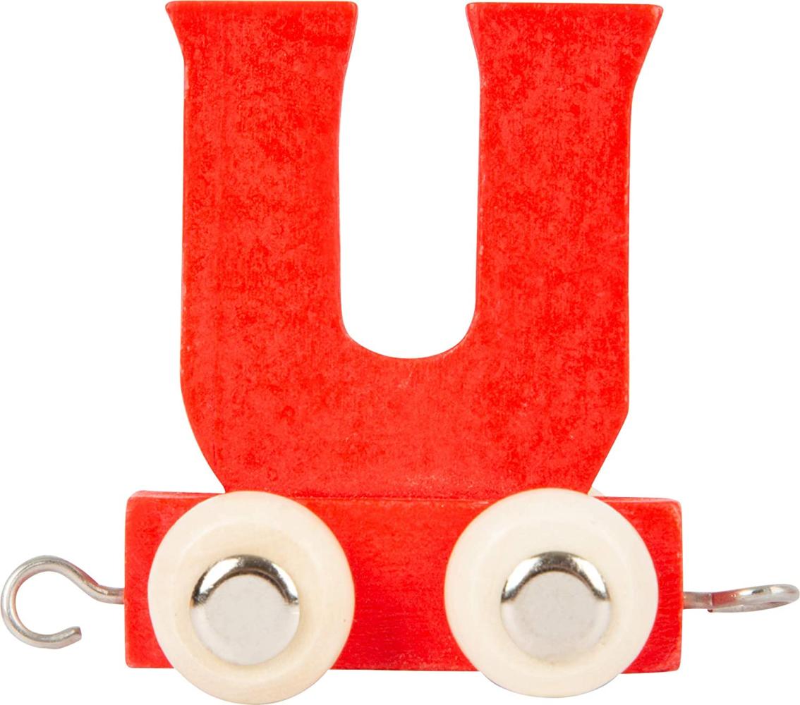 Buchstabenzug bunt | bunte Lok - farbige Waggons | Wunschname zusammenstellen | Holzeisenbahn | EbyReo® Namenszug aus Holz | personalisierbar | auch als Geschenk Set (Farbe Rot, Buchstabe U) Bild 1