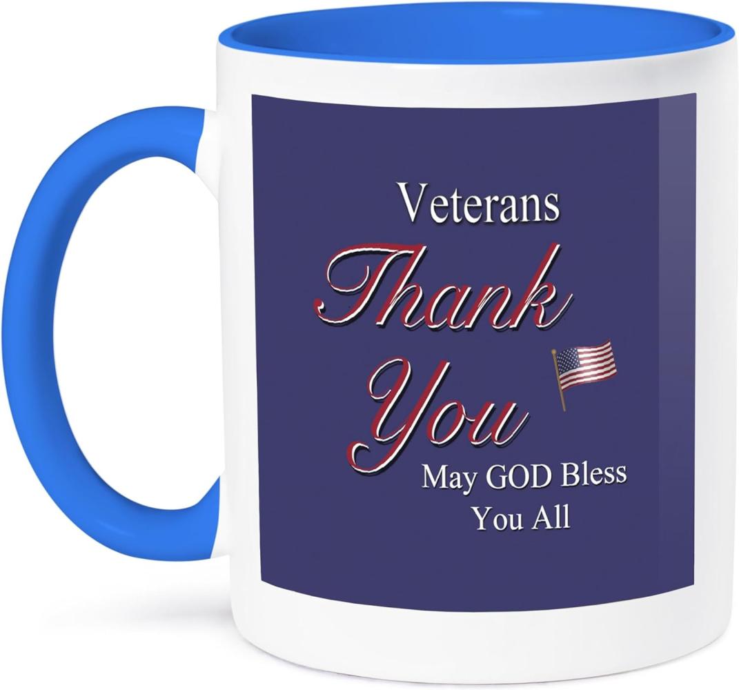 3dRose Thank You, Veteranen, May God Bless You, Text, mit USA-Flagge in Rot, Weiß, Blau, Keramik, Mehrfarbig, 10,16 x 7,62 x 9,52 cm Bild 1