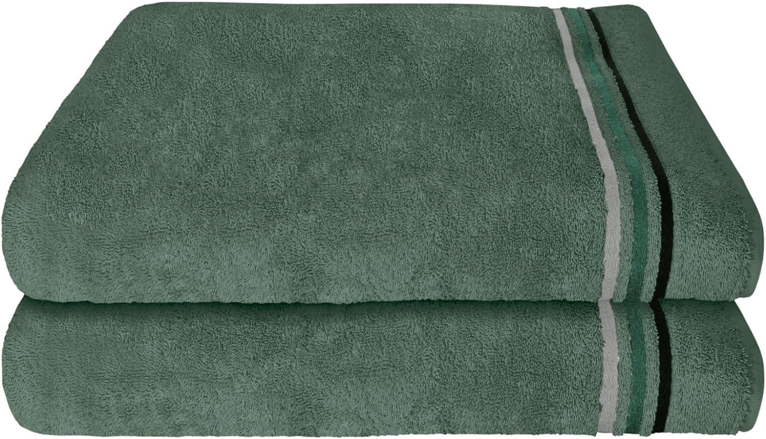 Schiesser Frottier Duschtücher Skyline Color im 2er Set aus kuschelweicher Baumwolle, Made IN Green, Farbe:Dunkelgrün, Größe:70 x 140 cm Bild 1