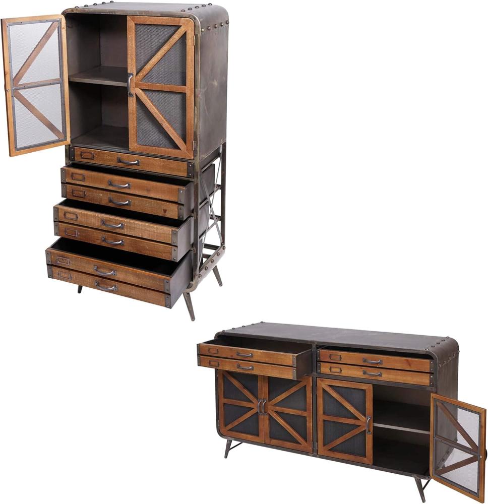Wohnzimmer-Set HWC-F91, Sideboard Kommode Highboard Hochschrank, Industrial Tanne Holz Metall, braun-schwarz Bild 1