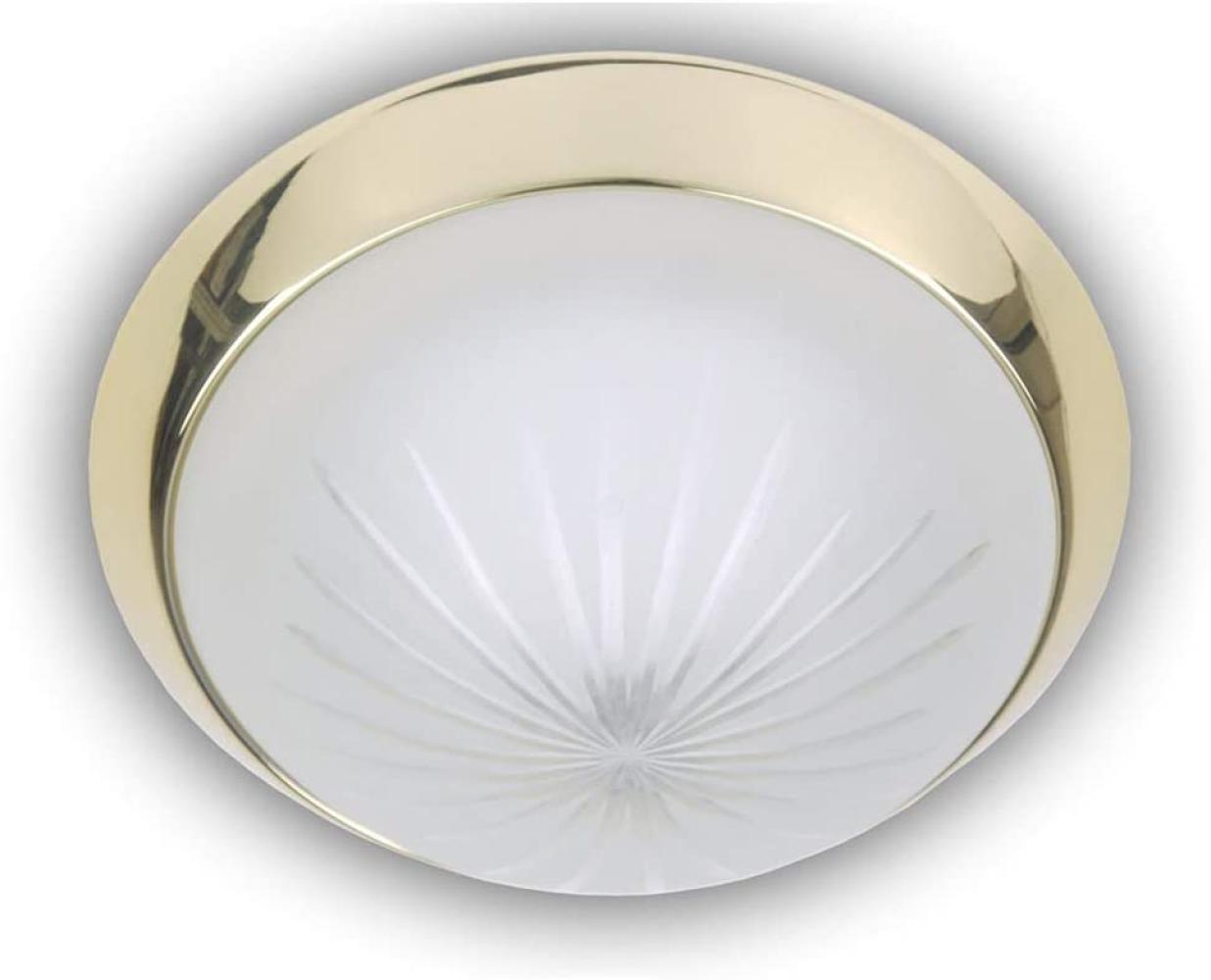 LED-Deckenleuchte rund, Schliffglas satiniert, Dekorring Messing poliert, Ø 25cm Bild 1