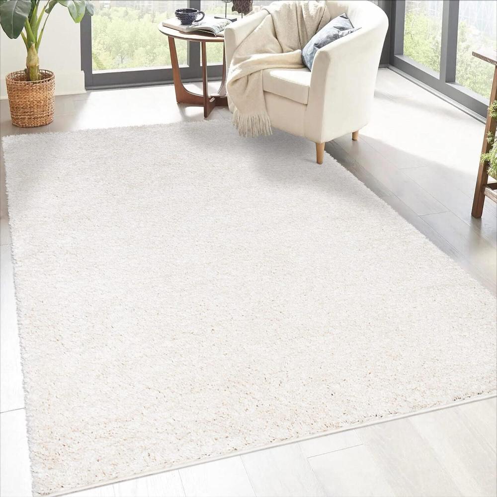 carpet city Shaggy Hochflor Teppich - 100x200 cm - Creme - Langflor Wohnzimmerteppich - Einfarbig Uni Modern - Flauschig-Weiche Teppiche Schlafzimmer Deko Bild 1
