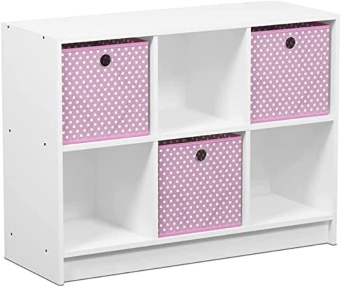 Furinno Basic Bücherregal mit 6 Fächern und 3 Einschüben, holz, Weiß/Rosa, 30. 23 x 30. 23 x 59. 94 cm Bild 1