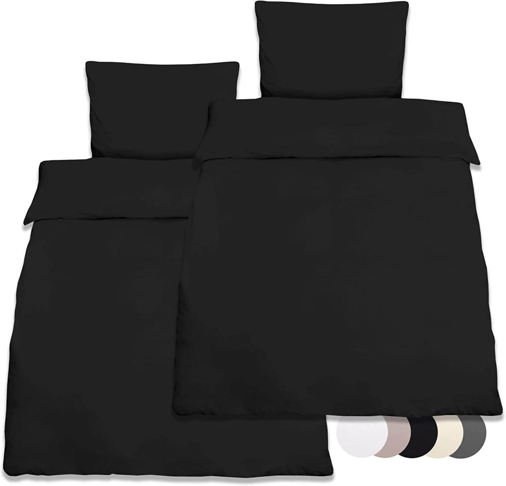 Beautissu Reforcé Bettwäsche Julie - 4teilig – Bettbezug Set – Kühlende Sommerbettwäsche aus Baumwolle Schwarz, 200cm, 135cm Bild 1