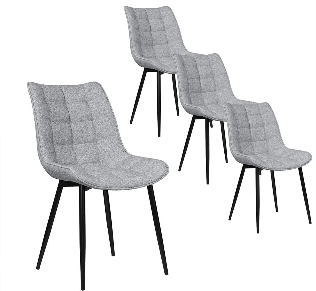 WOLTU 4 x Esszimmerstühle 4er Set Esszimmerstuhl Küchenstuhl Polsterstuhl Design Stuhl mit Rückenlehne, mit Sitzfläche aus Leinen, Gestell aus Metall, Hellgrau, BH206hgr-4 Bild 1