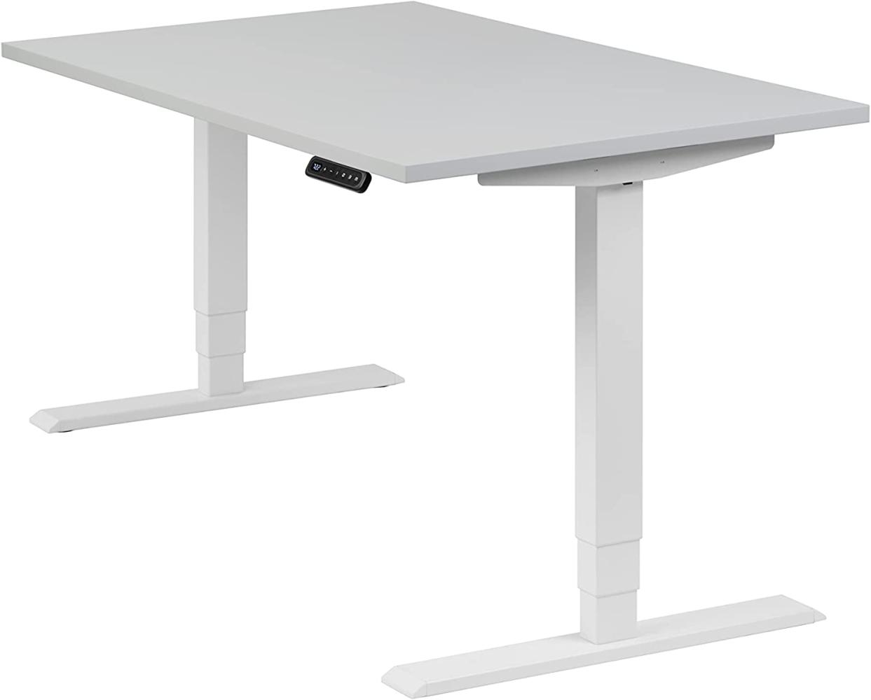 boho office® homedesk - elektrisch stufenlos höhenverstellbares Tischgestell in Weiß mit Memoryfunktion, inkl. Tischplatte in 120 x 80 cm in Lichtgrau Bild 1