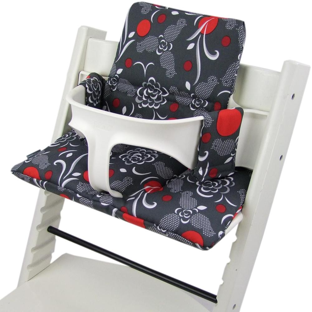 BAMBINIWELT Sitzkissen, kompatibel mit Stokke 'Tripp Trapp' Hochstuhl, Grau/Rot (Vögel) Bild 1