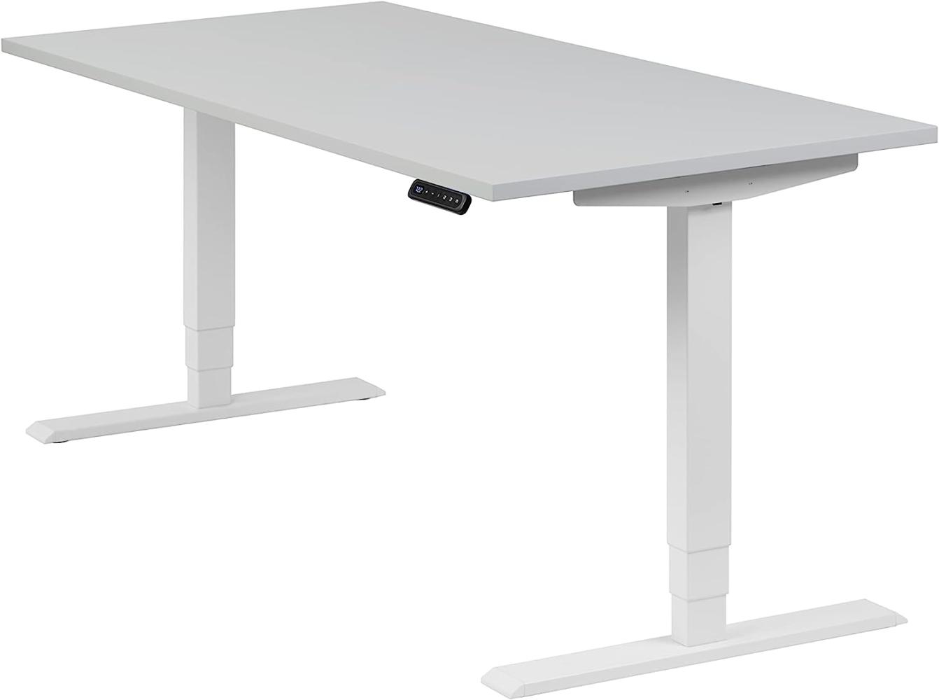 boho office® homedesk - elektrisch stufenlos höhenverstellbares Tischgestell in Weiß mit Memoryfunktion, inkl. Tischplatte in 160 x 80 cm in Lichtgrau Bild 1